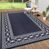 Garvee Outdoor Rug 9×12 Waterproof for Patio Clearance, Large Plastic Straw Mat for Camping, Porch, RV, Reversible Rugs for Deck Entryance Picnic Balcony Beach (White/Grey)(Black/Blue)