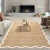 Garvee Scalloped Washable Rug 9×12 Area Rug for Bedroom Living Room Rug Modern Non Slip Large Area Rug Soft Throw Rugs Low Pile Stain Resistant Carpet for Dining Room Nursery Office, Blue 9’x12′(Scalloped02|light Brown)