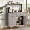 Garvee Sideboard Buffet Cabinet with Storage, Coffee Bar with Adjustable Shelves & 2 Drawers, Modern Wood Buffet Console Table for Dining Room Living Room Kitchen Entryway, Natural(Grey)