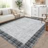 Garvee Solid Washable 9×12 Rugs for Living Room Border Plaid Rug Non-Slip Stain-Resistant Rugs Clearance Modern Low-Pile Carpet 9 x 12 Rug for Bedroom Dining Farmhouse Mat with Rubber Back,Tan(Grey-plaid)