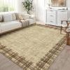 Garvee Solid Washable 9×12 Rugs for Living Room Border Plaid Rug Non-Slip Stain-Resistant Rugs Clearance Modern Low-Pile Carpet 9 x 12 Rug for Bedroom Dining Farmhouse Mat with Rubber Back,Tan(Natural-plaid)