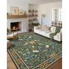 Garvee Washable Rug 8×10 Area Rugs for Living Room Vintage Non Slip Throw Rugs Distressed Large Rugs for Bedroom Low Pile Soft Non Shedding Stain Resistant Carpet for Dining Room 8’x10′ Black(Bird|green)