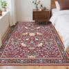 Garvee Washable Rug 8×10 Area Rugs for Living Room Vintage Non Slip Throw Rugs Distressed Large Rugs for Bedroom Low Pile Soft Non Shedding Stain Resistant Carpet for Dining Room 8’x10′ Black(Bird|red)
