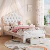 GarveeHome LED Twin Bed Frame for Kids with Beauty Crystal Button Headboard, Upholstered PU Leather Platform Princess Bed with Storage Drawer, Noise-Free, Easy Assembly, Easy Clean, Pink | led(Beige)
