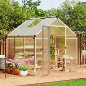 6 x 10 ft Greenhouse, Greenhouses for Outside, Polycarbonate Greenhouse with Aluminum Frame, Lockable Door and Ajustable Roof Vent for Backyard, Green Houses for Outside Garden Backyard, Patio(Silver)