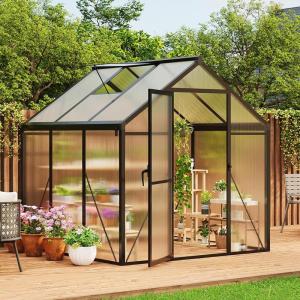 6 x 10 ft Greenhouse, Greenhouses for Outside, Polycarbonate Greenhouse with Aluminum Frame, Lockable Door and Ajustable Roof Vent for Backyard, Green Houses for Outside Garden Backyard, Patio(Black)