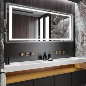 Bathroom Mirror With Lights 60×30 In, Wall Mount Bathroom Vanity Mirror With Front and Backlight, High Magnification, Stepless Dimmable With Anti-Fog, Shatter-Proof, Memory, 3 Colors, for Makeup, Show(90.9″L x 39″W)
