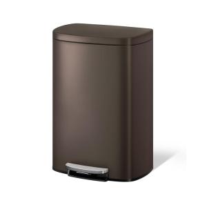 Garvee 13 gal / 50 L Stainless Steel Kitchen Trash Can with Lid, Large Rustproof Garbage Can for Kitchen, Step-on Metal Trash Bin with Inner Bucket, Rear Handle, Soft Close Lid, Silver(Brown)