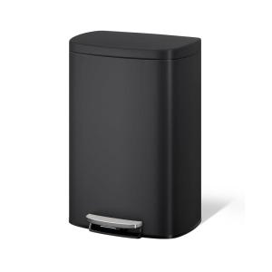 Garvee 13 gal / 50 L Stainless Steel Kitchen Trash Can with Lid, Large Rustproof Garbage Can for Kitchen, Step-on Metal Trash Bin with Inner Bucket, Rear Handle, Soft Close Lid, Silver(Black)