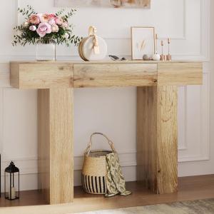 Garvee 47 in Long Console Table with Drawer, Wooden Rectangular Sofa Table Behind The Couch, Industrial Farmhouse Entryway Foyer Hallway Tables for Entrance, Living Room, Natural(Natural Π-shaped)