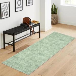 Garvee 5×7 Living Room Rug Modern Solid Throw Rugs with Rubber Backing Washable, Non Shedding Stain Resistant Neutral Carpet Low Pile Contemporary Soft Mats for Bedroom Nursery Dining Room, Linen(Airy Solid|green)