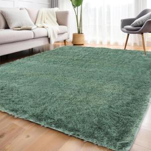 Garvee 8×10 Shag Rug for Living Room Fluffy Rug Non-Slip Modern Solid Color Bedroom Throw Carpet Ultra Soft Nursery Rug Plush Fuzzy Faux Fur Area Rug for Home Decor Bedside Girls Boys, Mint