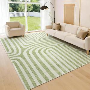 Garvee 9X12 Area Rugs for Living Room, Abstract Modern Washable Rugs, Non-Slip Low-Pile Soft Floor Carpet for Bedroom, Living Room, Dining Room, Green(Green)