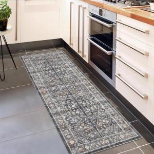 Garvee 9×12 Large Living Room Rug for Bedroom Vintage Oriental Foldable Non-Skid Stain Resistant Area Rugs Washable Traditional Print Soft Low-Pile Non-Shedding Accent Carpet, Beige(Grey)
