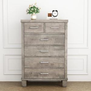 Garvee Dresser for Bedroom with 6 Drawers, 45 in Tall Grey Dressers & Chests of Drawers with Storage, Wooden Storage Organizer Dressers for Closet, Large Drawer Dresser for Living Room, Entryway