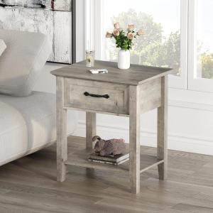 Garvee End Table with Drawer, Nightstand with 2 Tiers Storage Shelves, Side Table with Dresser, Bedside Table for Living Room, Bedroom, Dorm, Grey(Grey)