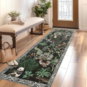 Garvee Jungle Rug 5×7 Washable Animal Living Room Rug Non-Slip Non-Shedding Kids Bedroom Aesthetic Rugs for Boy Play Room Foldable Low Pile Accent Botanical Rugs for Kitchen Office Nursery Decor Black(Black)