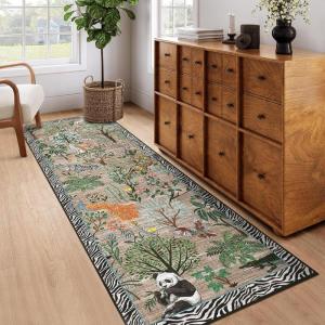 Garvee Jungle Rug 5×7 Washable Animal Living Room Rug Non-Slip Non-Shedding Kids Bedroom Aesthetic Rugs for Boy Play Room Foldable Low Pile Accent Botanical Rugs for Kitchen Office Nursery Decor Black(Brown)