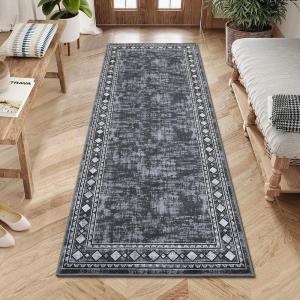 Garvee Large Bordered Area Rug 9×12 Machine Washable Living Room Rug Stain-Resistant Neutral Floor Cover Ultra-Soft Low Pile Geometric Indoor Rugs for Bedroom Dining Room Playroom Farmhouse Dorm Teal(Grey)