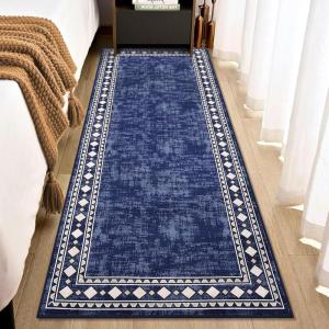 Garvee Large Bordered Area Rug 9×12 Machine Washable Living Room Rug Stain-Resistant Neutral Floor Cover Ultra-Soft Low Pile Geometric Indoor Rugs for Bedroom Dining Room Playroom Farmhouse Dorm Teal(Blue)