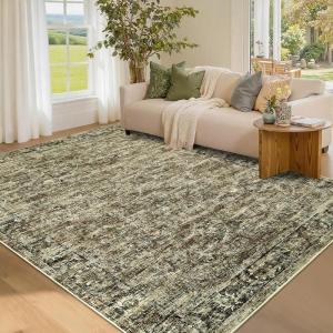 Garvee Living Room Rug 5×7 Area Rug Washable Area Rug for Bedroom Vintage Traditional Kids Rug Non Slip Throw Rugs Soft Non Shedding Low Pile Stain Resistant Carpet for Dining Room 5’x7′ Green