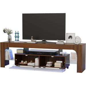 Garvee Modern Lighting TV Stand with Large Storage Drawer for 50 55 60 65 70 75 Inch TVs, TV Console Table with Control Color LED Lights, Entertainment Center Media for Living Room, Bedroom, Walnut(Walnut+white)