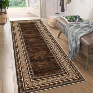 Garvee Modern Washable Rugs 5×7, Soft Non Slip Living Room Rugs Ultra Thin Low Pile Large Bedroom Carpet, Non Slip Modern Bordered Print Mat for Dining Room Nursery Playroom, Red Brown(Red Brown)