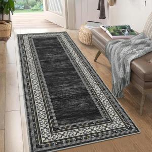 Garvee Modern Washable Rugs 5×7, Soft Non Slip Living Room Rugs Ultra Thin Low Pile Large Bedroom Carpet, Non Slip Modern Bordered Print Mat for Dining Room Nursery Playroom, Red Brown(Black)