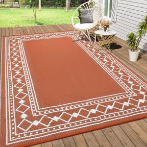 Garvee Outdoor Rug 9×12 Waterproof for Patio Clearance, Large Plastic Straw Mat for Camping, Porch, RV, Reversible Rugs for Deck Entryance Picnic Balcony Beach (White/Grey)(Terracotta/White)