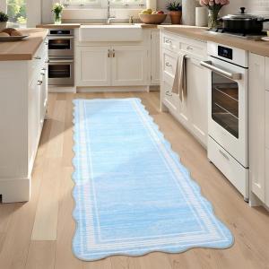Garvee Scalloped 8×10 Rugs Washable Area Rugs for Living Room,Modern Stain Resistant Solid Rug for Bedroom, Scalloped Low Pile Non-Slip Neutral Rug for Farmhouse Dining Room Home Office Dorm,Grey(Light Blue)