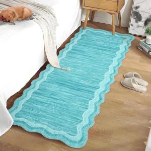 Garvee Scalloped 8×10 Rugs Washable Area Rugs for Living Room,Modern Stain Resistant Solid Rug for Bedroom, Scalloped Low Pile Non-Slip Neutral Rug for Farmhouse Dining Room Home Office Dorm,Grey(Scalloped|teal)
