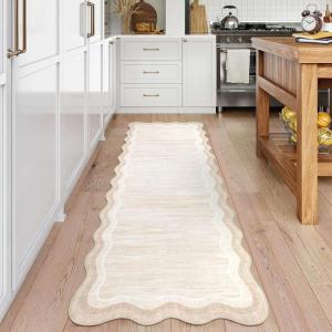 Garvee Scalloped 8×10 Rugs Washable Area Rugs for Living Room,Modern Stain Resistant Solid Rug for Bedroom, Scalloped Low Pile Non-Slip Neutral Rug for Farmhouse Dining Room Home Office Dorm,Grey(Scalloped|cream)