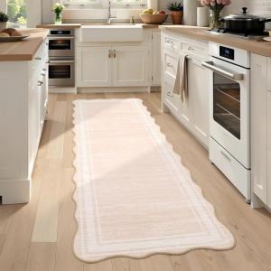 Garvee Scalloped 8×10 Rugs Washable Area Rugs for Living Room,Modern Stain Resistant Solid Rug for Bedroom, Scalloped Low Pile Non-Slip Neutral Rug for Farmhouse Dining Room Home Office Dorm,Grey(Natural|ivory)