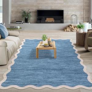 Garvee Scalloped Washable Rug 9×12 Area Rug for Bedroom Living Room Rug Modern Non Slip Large Area Rug Soft Throw Rugs Low Pile Stain Resistant Carpet for Dining Room Nursery Office, Blue 9’x12′(Scalloped02|blue)
