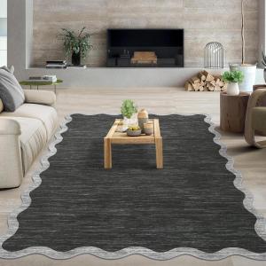 Garvee Scalloped Washable Rug 9×12 Area Rug for Bedroom Living Room Rug Modern Non Slip Large Area Rug Soft Throw Rugs Low Pile Stain Resistant Carpet for Dining Room Nursery Office, Blue 9’x12′(Scalloped02|black)