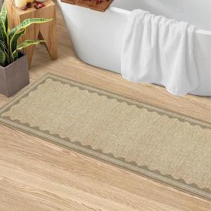 Garvee Scalloped Washable Rug 9×12 Rugs for Living Room Bedroom Non Slip Neutral Nursery Rug Modern Bordered Floral Mat Indoor Soft Non-Shedding Accent Carpet for Dining Room Kids Room Dorm Camel(Border Jute)