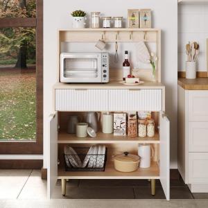 Garvee Sideboard Buffet Cabinet with Storage, Coffee Bar with Adjustable Shelves & 2 Drawers, Modern Wood Buffet Console Table for Dining Room Living Room Kitchen Entryway, Natural(Natural)