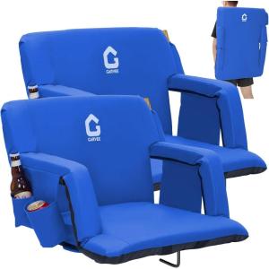 Garvee Stadium Seats with Back Support and Padded Cushion – Extra Wide Bleacher Chair with Anti-Slip Mat – Reclining Stadium Football Seats – 6 Adjustable Angle, Large Pockets, Cup Holders(Blue)