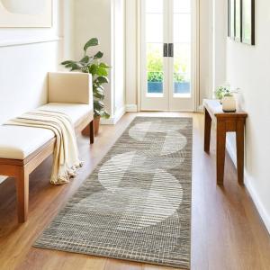 Garvee Washable 9×12 Area Rug for Living Room Modern Abstract Non Slip Bedroom Rugs Large Non Slip Low Pile Floor Cover for Dining Room Ultra Thin Foldable Throw Carpet for Home Office, Blue(Brown)