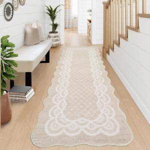 Garvee Washable Area Rug 8×10 Modern Solid Living Room Rug,Large Bordered Rugs for Bedroom Neutral Carpet 8×10 Rugs for Farmhouse Dining Room Non-Slip Stain Resistant Under Table Brown Rug(Lace Beige)