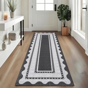 Garvee Washable Area Rug 8×10 Modern Solid Living Room Rug,Large Bordered Rugs for Bedroom Neutral Carpet 8×10 Rugs for Farmhouse Dining Room Non-Slip Stain Resistant Under Table Brown Rug(Black Grey)