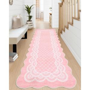 Garvee Washable Area Rug 8×10 Modern Solid Living Room Rug,Large Bordered Rugs for Bedroom Neutral Carpet 8×10 Rugs for Farmhouse Dining Room Non-Slip Stain Resistant Under Table Brown Rug(Lace Pink)