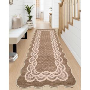 Garvee Washable Area Rug 8×10 Modern Solid Living Room Rug,Large Bordered Rugs for Bedroom Neutral Carpet 8×10 Rugs for Farmhouse Dining Room Non-Slip Stain Resistant Under Table Brown Rug(Lace Camel)