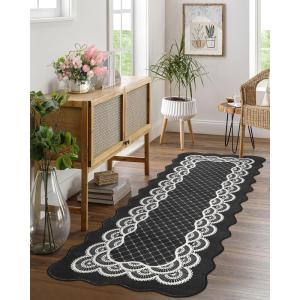 Garvee Washable Area Rug 8×10 Modern Solid Living Room Rug,Large Bordered Rugs for Bedroom Neutral Carpet 8×10 Rugs for Farmhouse Dining Room Non-Slip Stain Resistant Under Table Brown Rug(Lace Black)