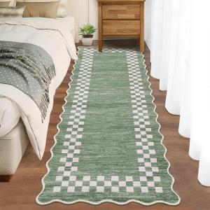 Garvee Washable Area Rug 8×10 Modern Solid Living Room Rug,Large Bordered Rugs for Bedroom Neutral Carpet 8×10 Rugs for Farmhouse Dining Room Non-Slip Stain Resistant Under Table Brown Rug(Scalloped|green)