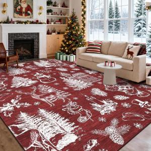 Garvee Washable Rug 8×10 Area Rugs for Living Room Vintage Non Slip Throw Rugs Distressed Large Rugs for Bedroom Low Pile Soft Non Shedding Stain Resistant Carpet for Dining Room 8’x10′ Black(Fairy Tales|red)