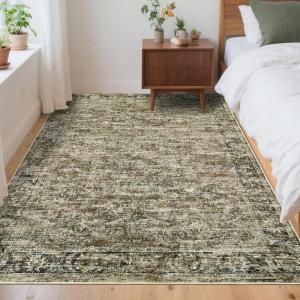 Garvee Washable Rug 8×10 Area Rugs for Living Room Vintage Non Slip Throw Rugs Distressed Large Rugs for Bedroom Low Pile Soft Non Shedding Stain Resistant Carpet for Dining Room 8’x10′ Black(Disitressed|green)
