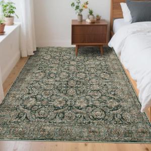 Garvee Washable Rug 8×10 Area Rugs for Living Room Vintage Non Slip Throw Rugs Distressed Large Rugs for Bedroom Low Pile Soft Non Shedding Stain Resistant Carpet for Dining Room 8’x10′ Black(Distressed|black)
