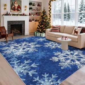Garvee Washable Rug 8×10 Area Rugs for Living Room Vintage Non Slip Throw Rugs Distressed Large Rugs for Bedroom Low Pile Soft Non Shedding Stain Resistant Carpet for Dining Room 8’x10′ Black(Snowflake|blue)