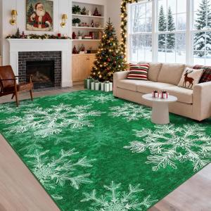 Garvee Washable Rug 8×10 Area Rugs for Living Room Vintage Non Slip Throw Rugs Distressed Large Rugs for Bedroom Low Pile Soft Non Shedding Stain Resistant Carpet for Dining Room 8’x10′ Black(Snowflake|green)